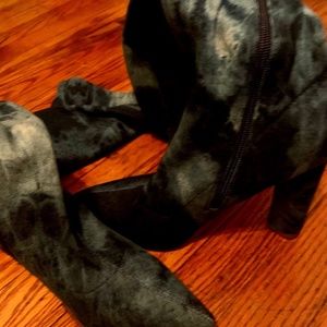 Women’s Thigh High Mixed Denim Heeled Boots